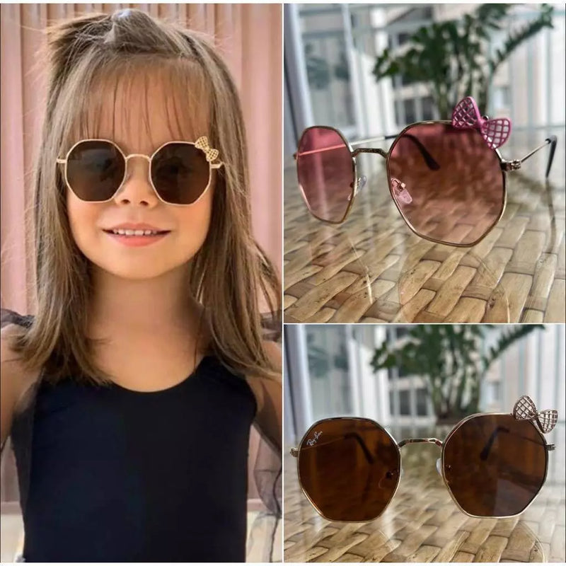 Óculos de Sol Infantil Hezago Com Laço Delicado Rosa Marrom Enfeite Feminino Ref.: 520